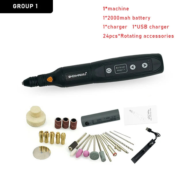 Cordless Electric Rotary Tool – 5-Speed Rechargeable Drill Grinder with LED & Removable Battery for Engraving & Woodworking