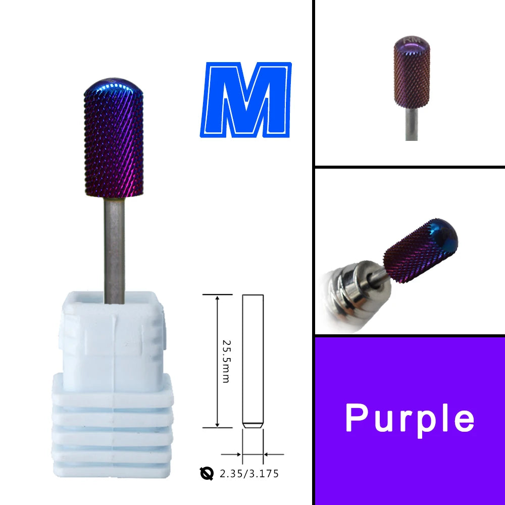 RolinStar 6.6 Purple Tungsten Carbide Nail Drill Bit – Dual-Hand Use, Large Round Top Barrel for Powder Removal