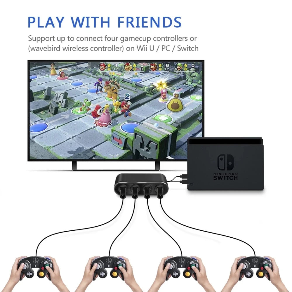 4-Port GameCube Controller Adapter – USB Converter for Nintendo Switch, Wii U, PC, and NGC – Star Fighting Game Support