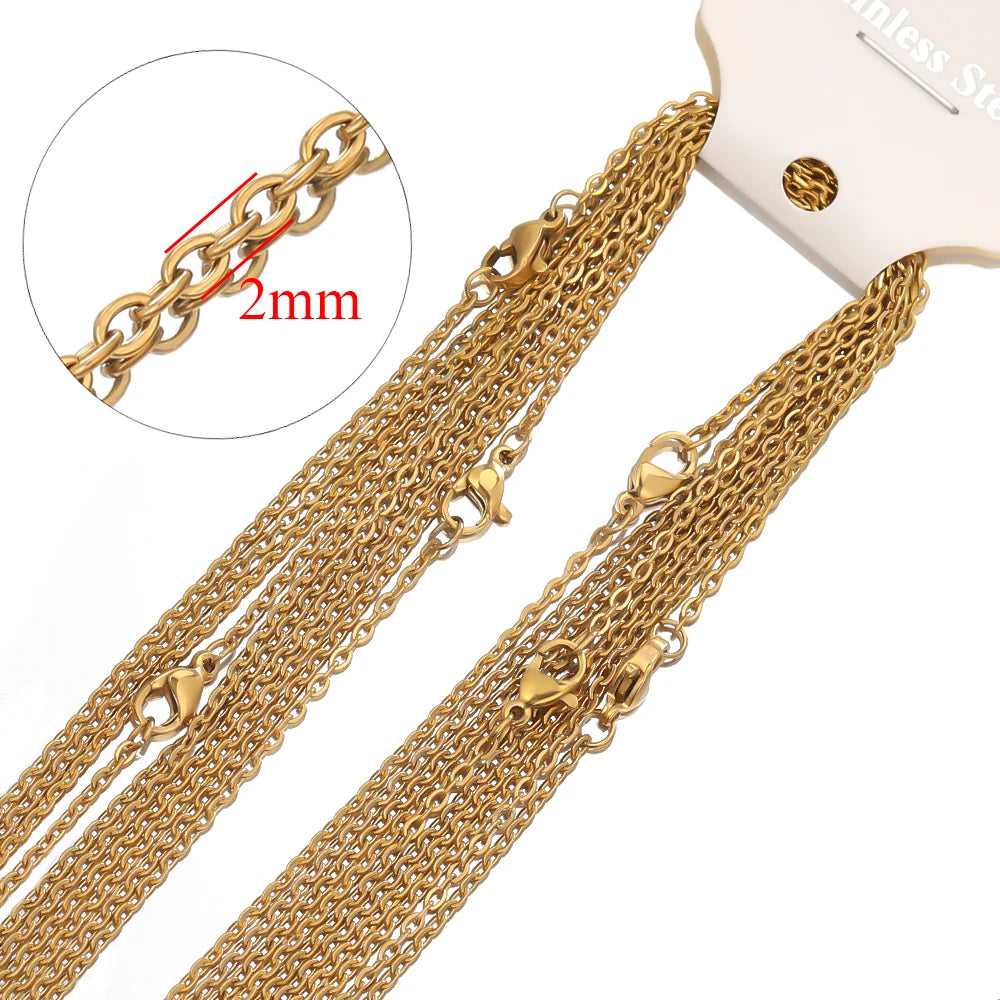 10Pcs 50cm Stainless Steel Link Chains – Cuban Cross Necklaces for DIY Jewelry Making & Gifts (Bulk)
