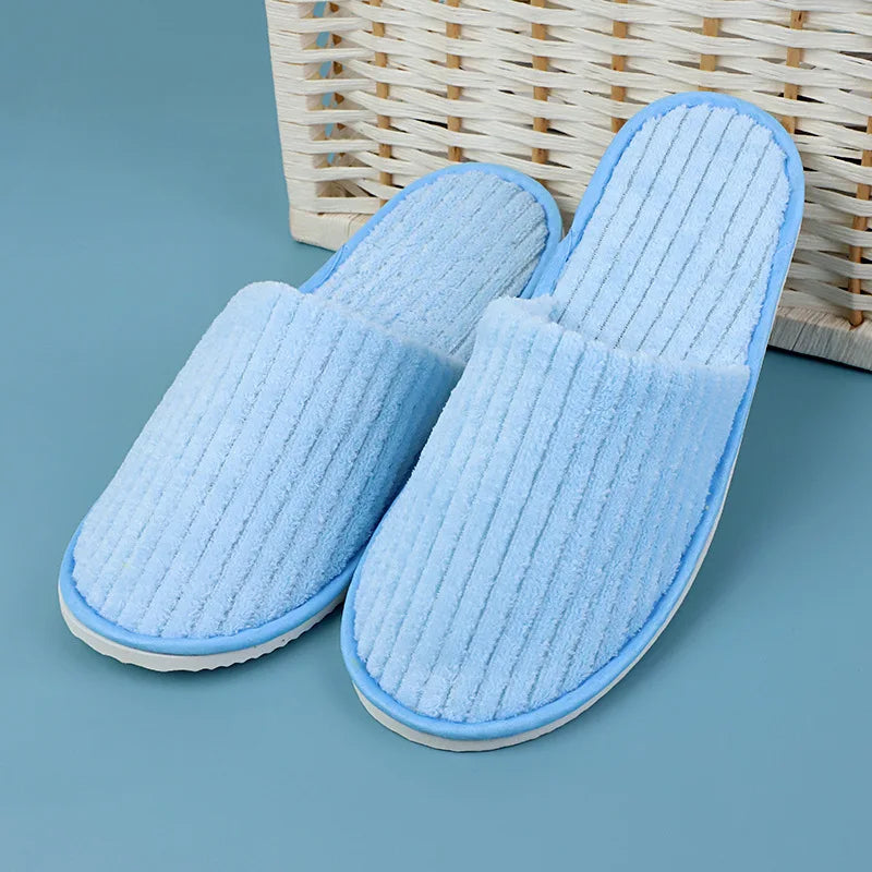 5 Pairs Mix Color Disposable Hotel Slippers β Cotton Non-Slip Slides for Men & Women Home, Travel, SPA & Hospitality Use