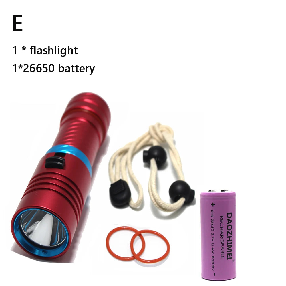 IPX8 Waterproof Diving Flashlight - 100M Underwater Professional Dive Light