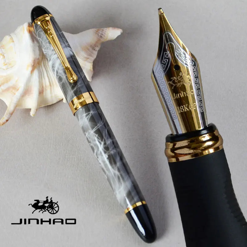 IRAURITA JINHAO X450 Fountain Pen – Dark Green & Golden, 18KGP 0.7mm Broad Nib, Full Metal, 21 Colors with Ink