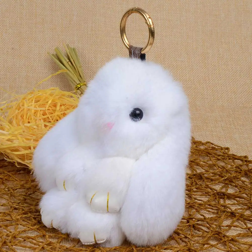 Genuine Rex Rabbit Fur Keychain - Fluffy Bunny Bag Charm and Car Pendant for Women