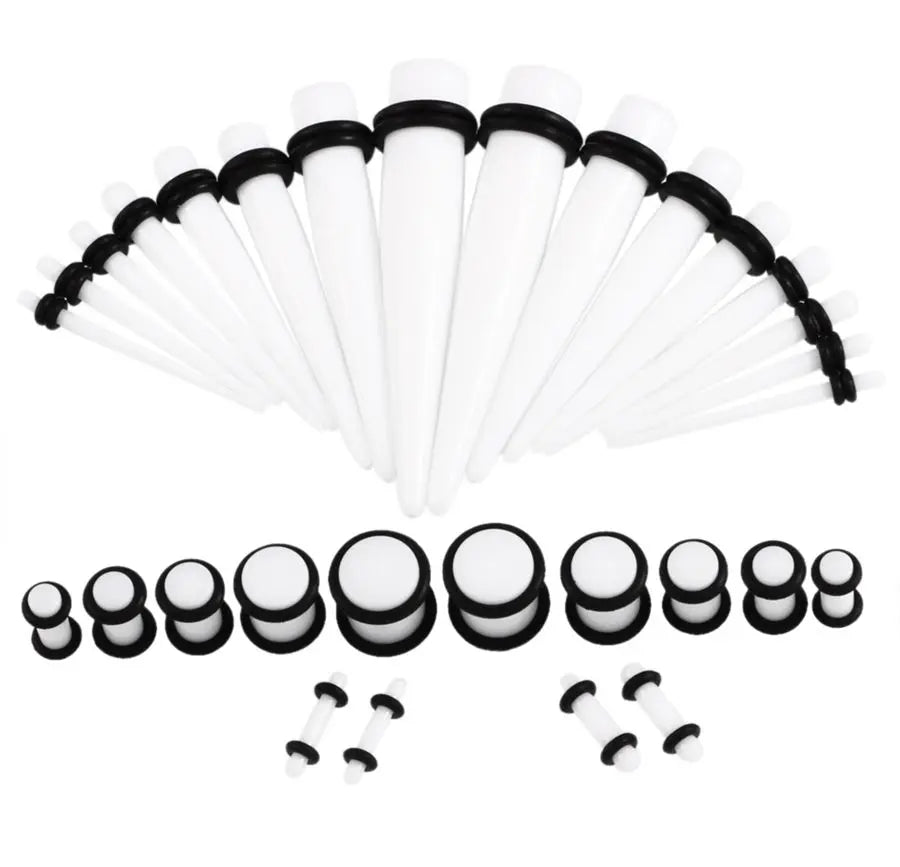 36PCS Acrylic Ear Gauge Stretching Kit – Mixed Color Tapers & Plugs, Flesh Tunnel Body Piercing Jewelry 14G-00G