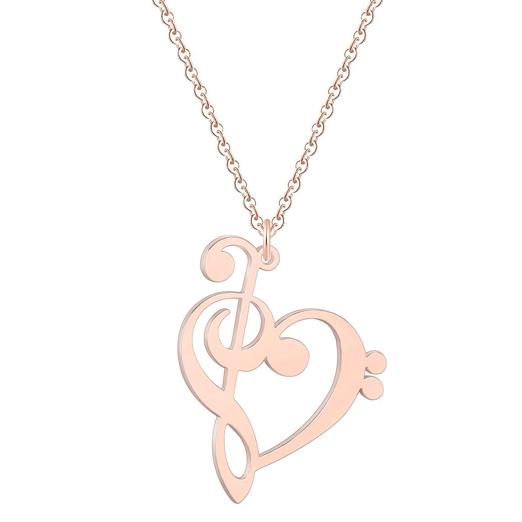 Kinitial Music Note Heart Necklace - Treble & Bass Clef Pendant Jewelry Gift for Music Lovers and Teachers