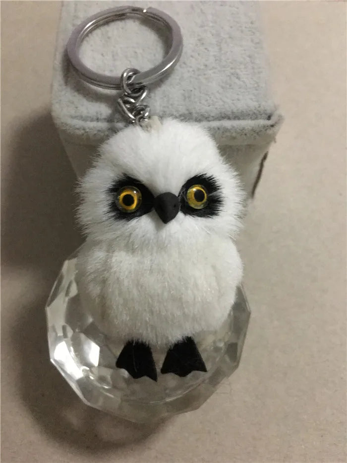 Cute Tiny Plush Faux Rabbit Fur Owl Keychain – Mini Animal Bag & Car Trinket Jewelry Gift for Women & Girls