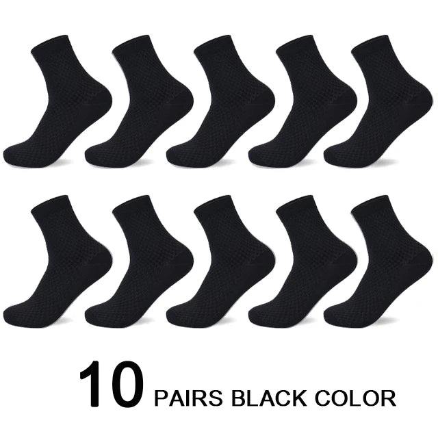10 Pairs Men’s Bamboo Fiber Compression Socks – Long Black Business Casual Dress Socks, Breathable Autumn Wear, Plus Size 42–45 Gift Pack