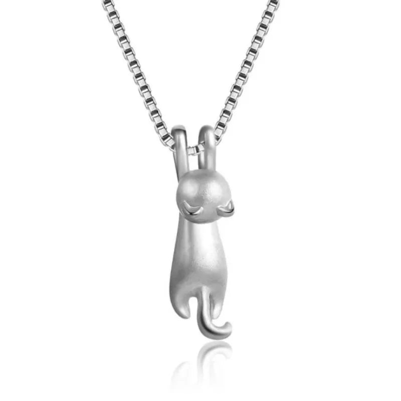 925 Sterling Silver Cat Necklace – Korean Fashion Cute Kitty Clavicle Chain Pendant Jewelry XL003
