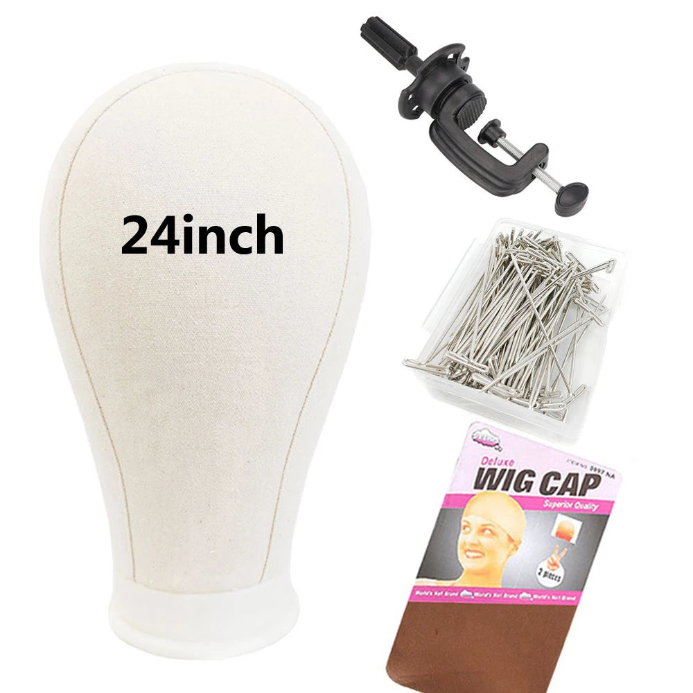 Canvas Wig Head Stand 21-24 Inch – Mannequin for Hairstyling, Wig Making & Display with Support Holder