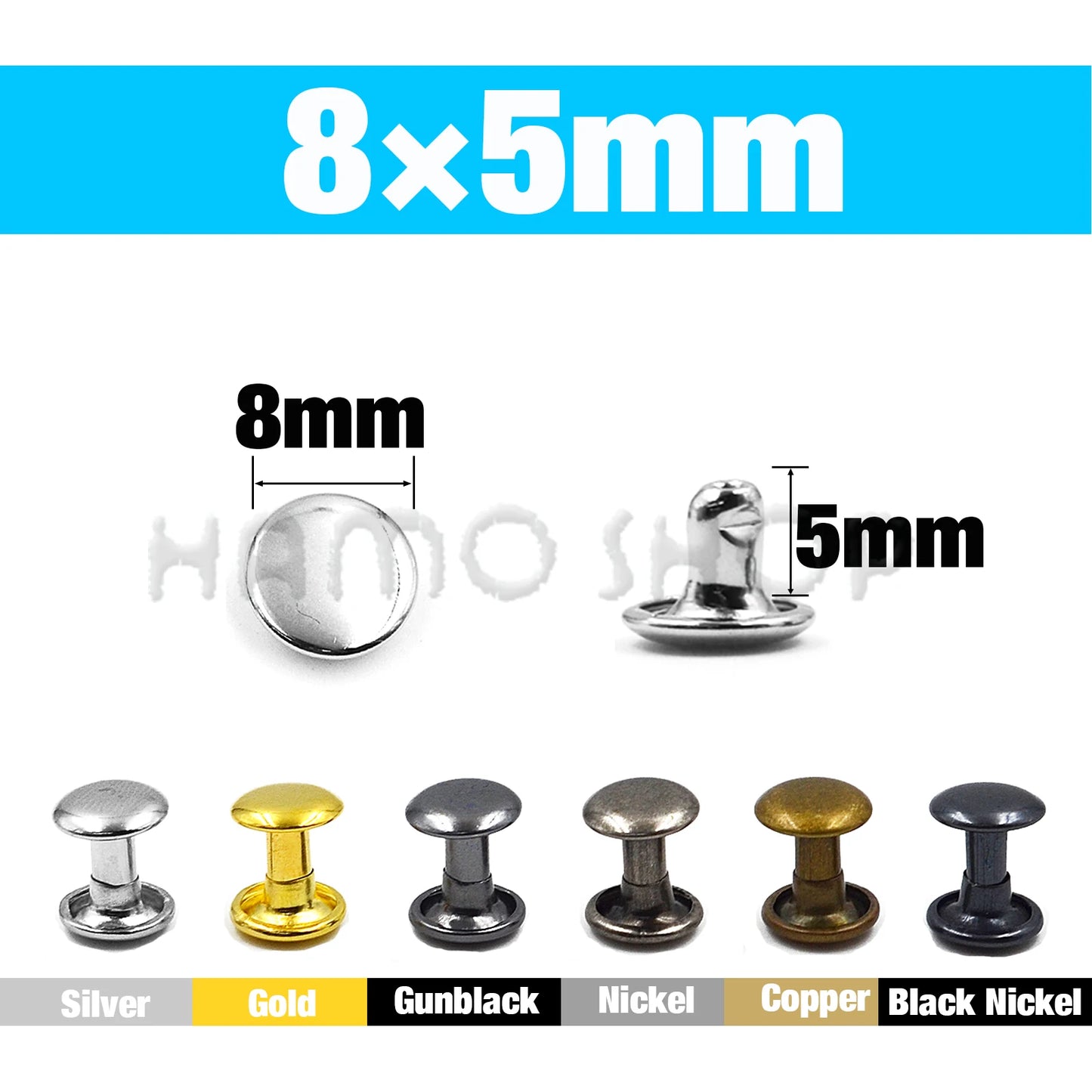 100Set Metal Double Cap Rivets - 5-15mm Round Stud Nails for Leathercraft, Shoes, Bags, Belts, Clothing & DIY Repairs