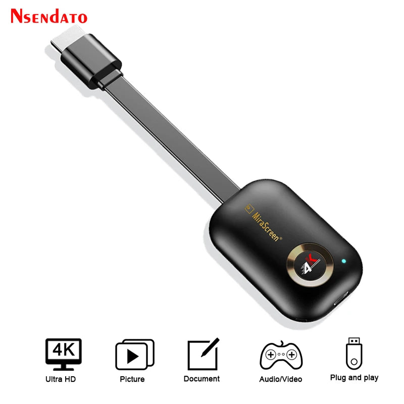 Mirascreen G9 Plus 4K Wireless Display Dongle - 2.4G/5G H.265 Wifi for Miracast, Airplay, DLNA from Android/iOS to TV