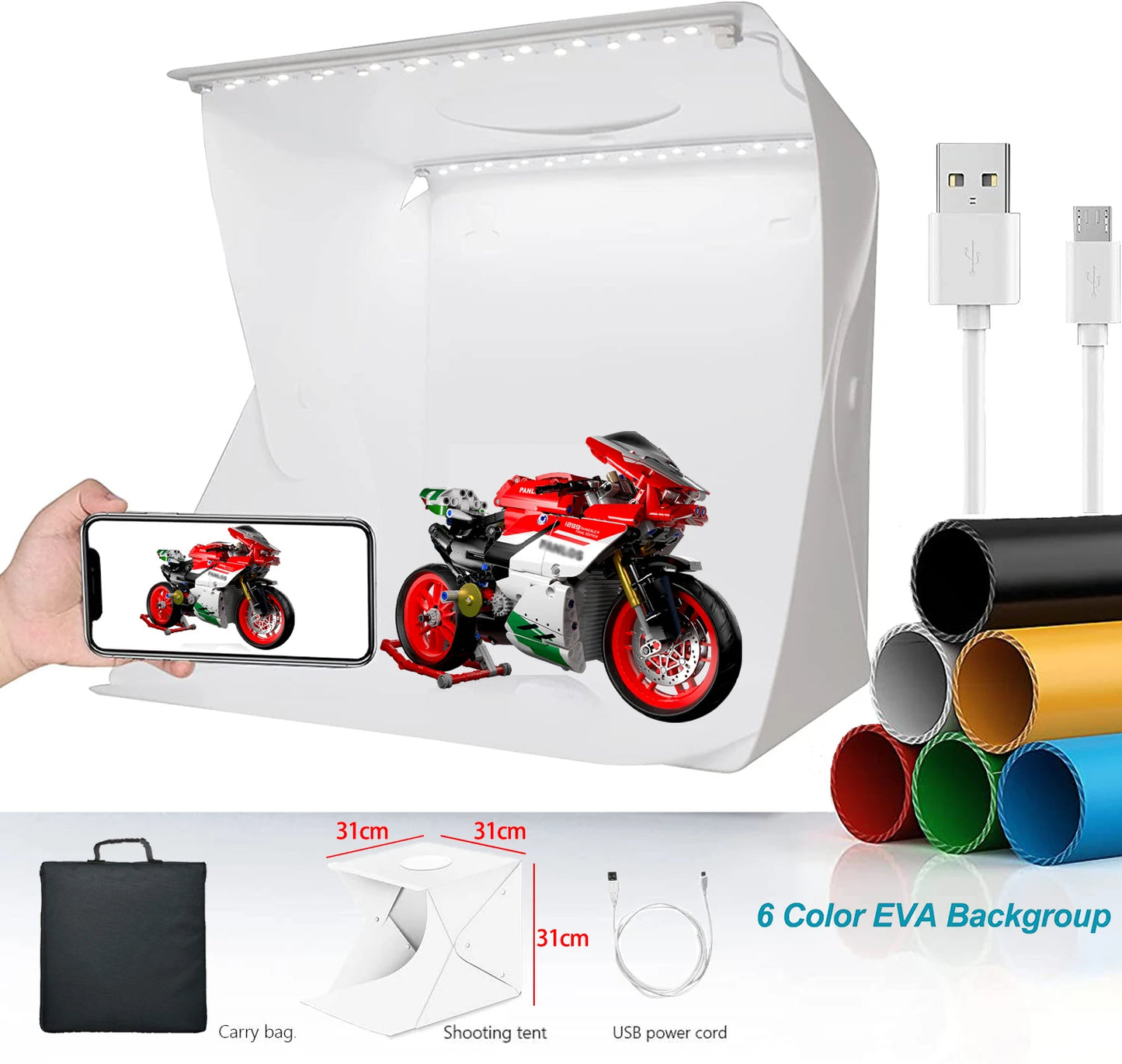 Folding Lightbox 20/30/40cm – Portable LED Softbox Photo Studio Tent with USB for DSLR Camera