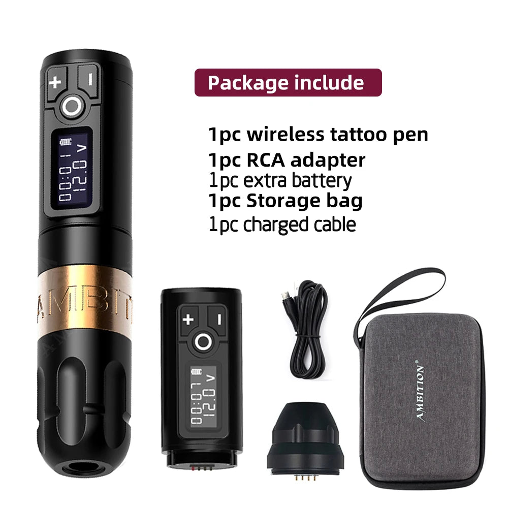 Ambition Soldier Wireless Tattoo Machine — Rotary Battery Pen with 2400mAh & LED Digital Display | Portable Power Pack for Body Art