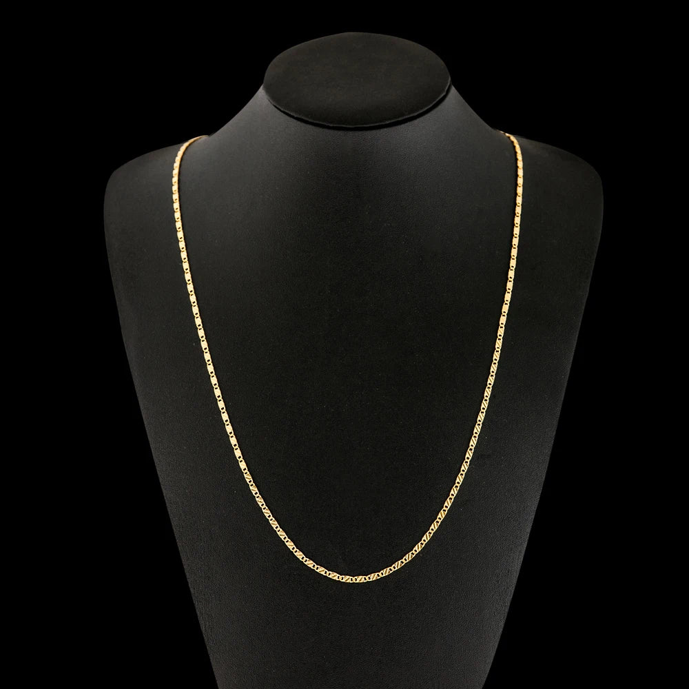 DOTEFFIL 925 Sterling Silver Gold Charm Chain Necklace - Available in 16/18/20/22/24/26/28/30 Inches, 2mm Thick for Men & Women, Wedding Fashion Jewelry