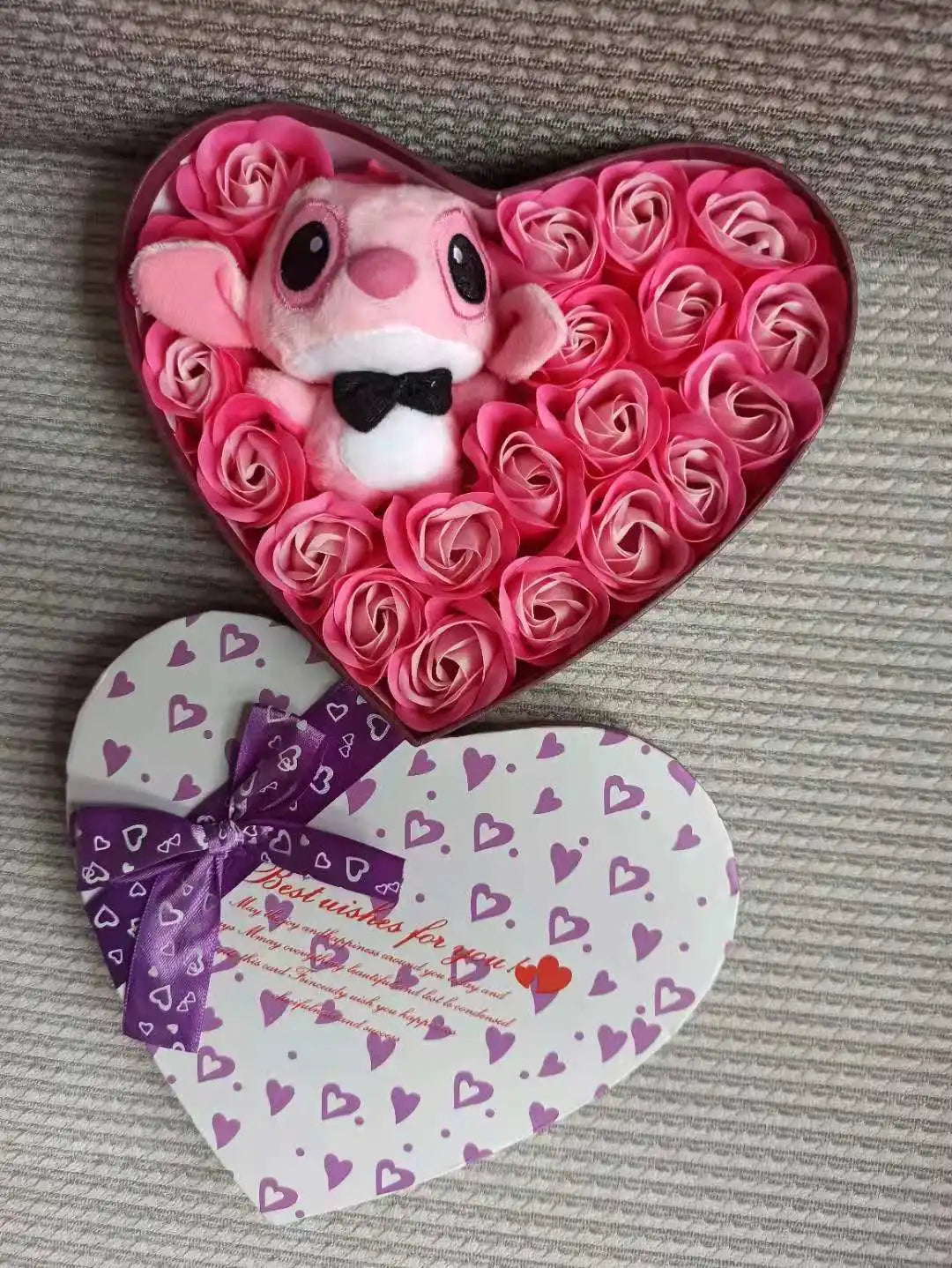 Disney Lilo & Stitch Plush Doll with Rose Bouquet – Gift Box & Flower Arrangement for Valentine’s & Christmas