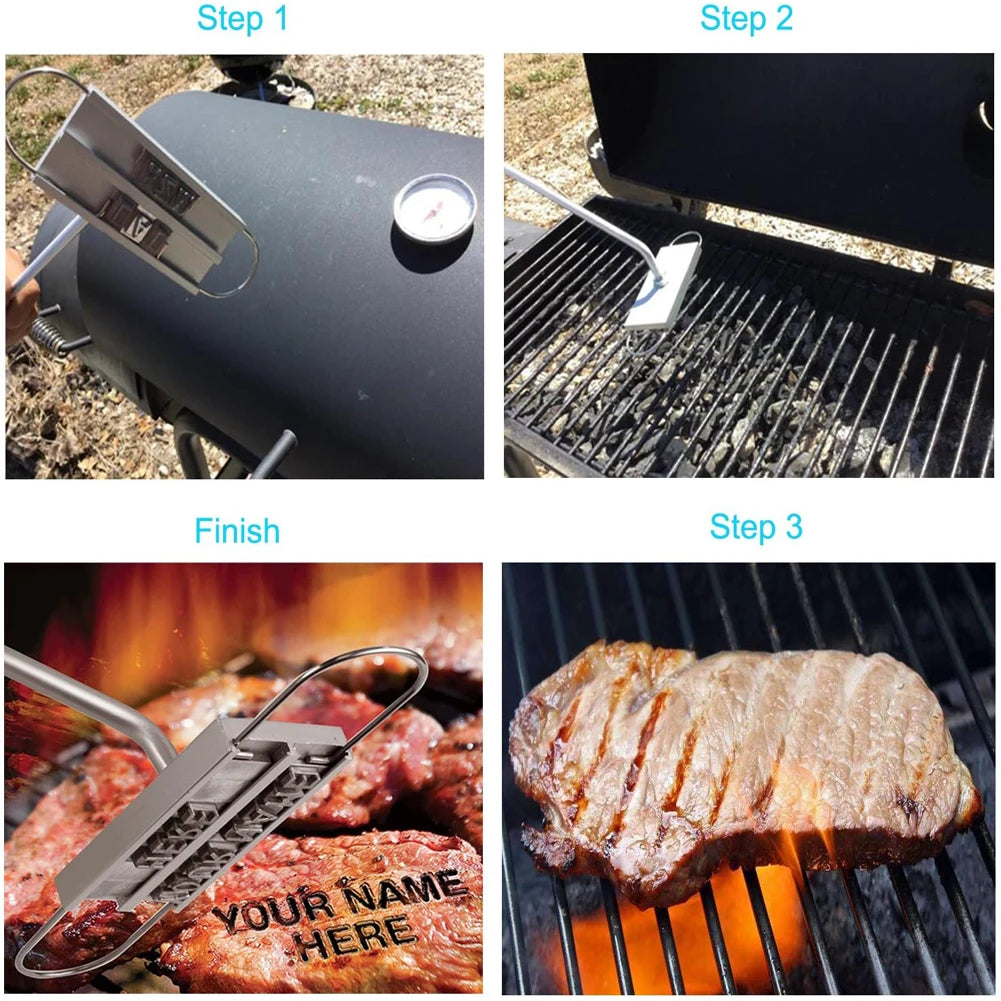 Customizable BBQ Branding Iron - 55 Letters DIY Barbecue Letter Printed Steak Tool with Grill Forks - Unique Barbecue Accessories for Kitchen
