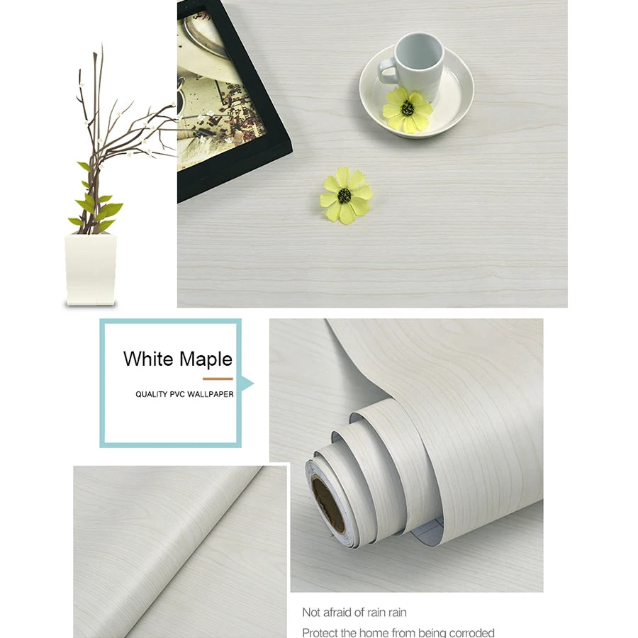 PVC Waterproof Self-Adhesive Wallpaper Roll — Wood Grain Vinyl Decorative Film for Furniture, Cabinets, and DIY Home Decor