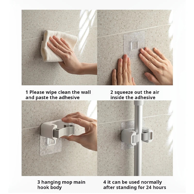 Soft Rubber Mop Hooks — Self-Adhesive Wall-Mounted Organizer for Brooms, Mops & Cleaning Supplies Storage