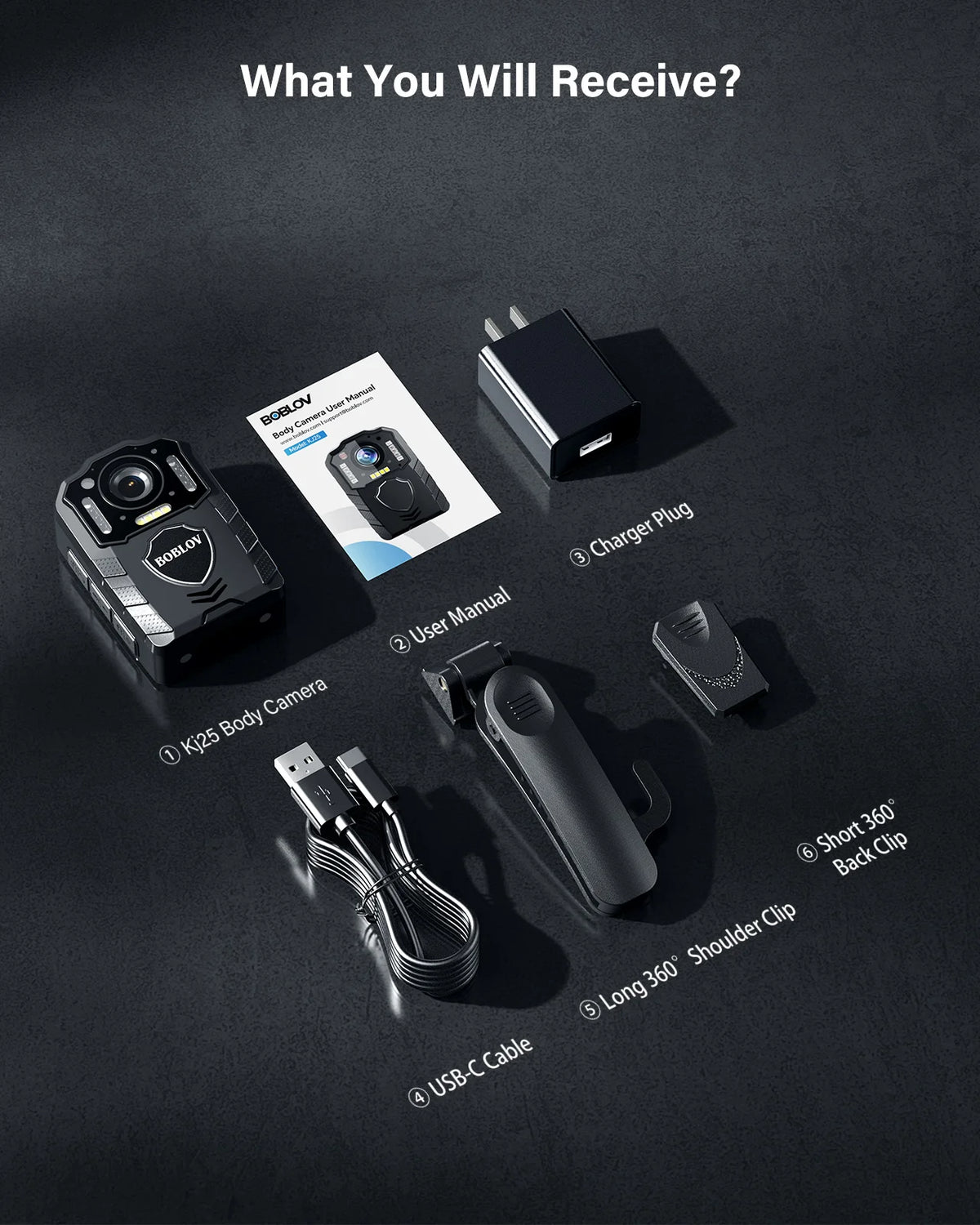 BOBLOV KJ25 1080P Body Camera - 13H Recording with Night Vision & 3000mAh Battery for Hiking and Cycling