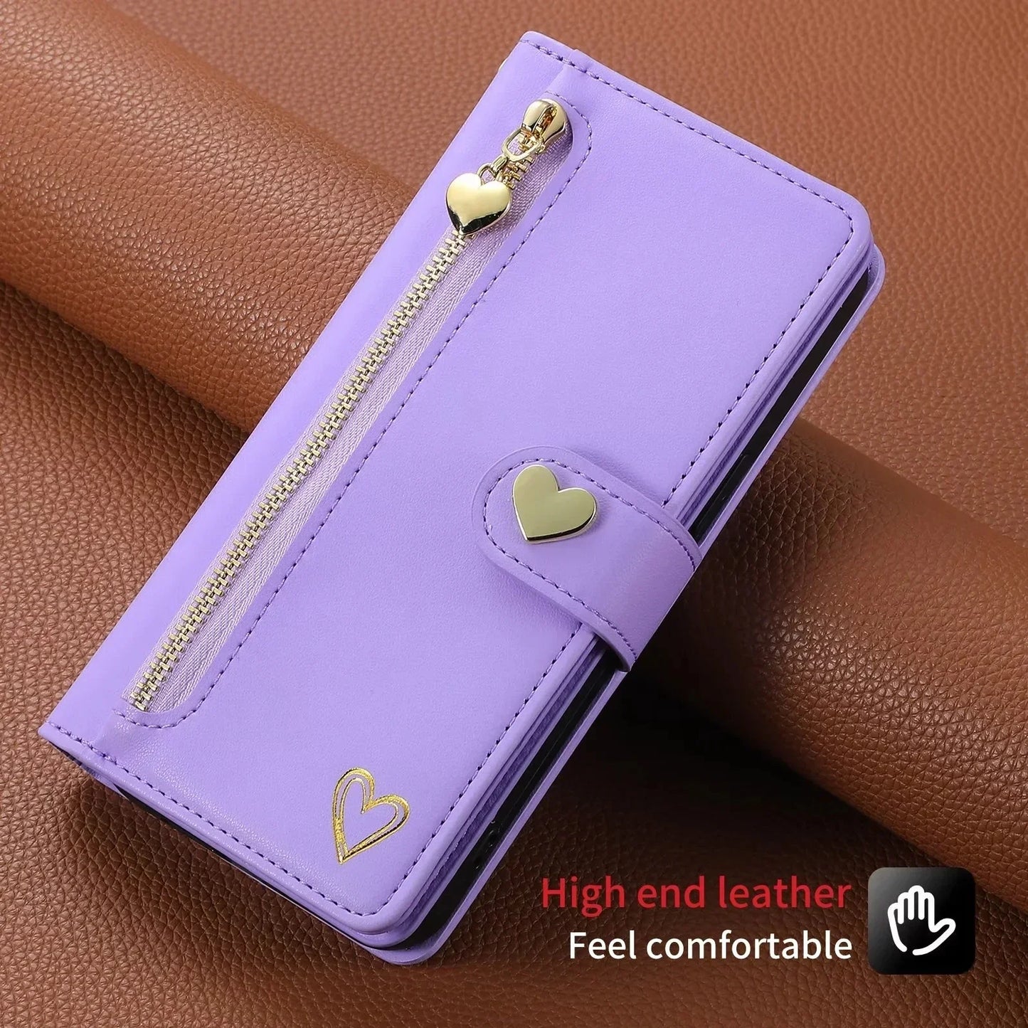Leather Lanyard Wallet Phone Case for Samsung Galaxy - Zipper Card Holder Flip Cover