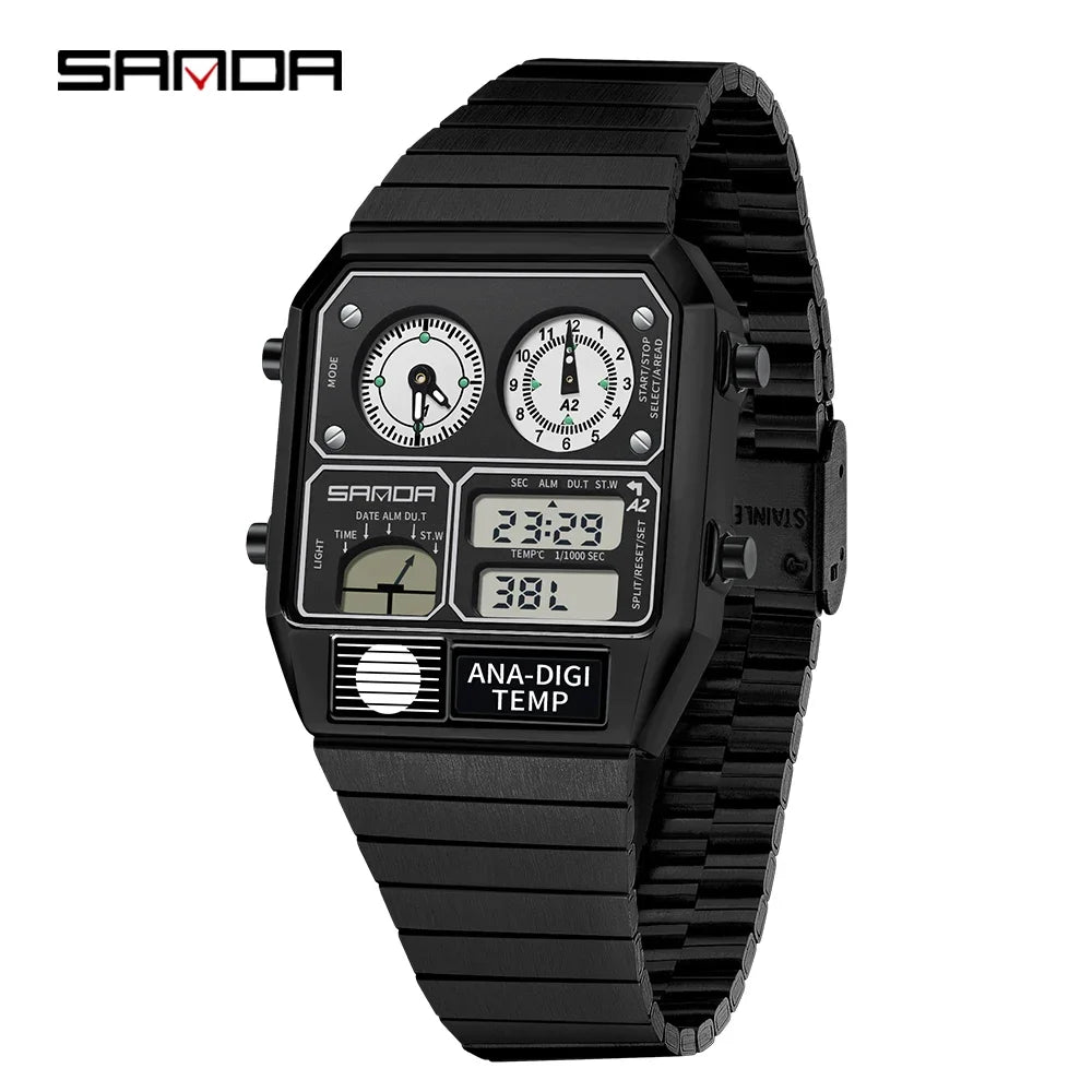 SANDA 3192 Men's LED Square Watch with Thermometer, Stopwatch & Chronograph – Multi-function Casual Timepiece for Youth 2/2