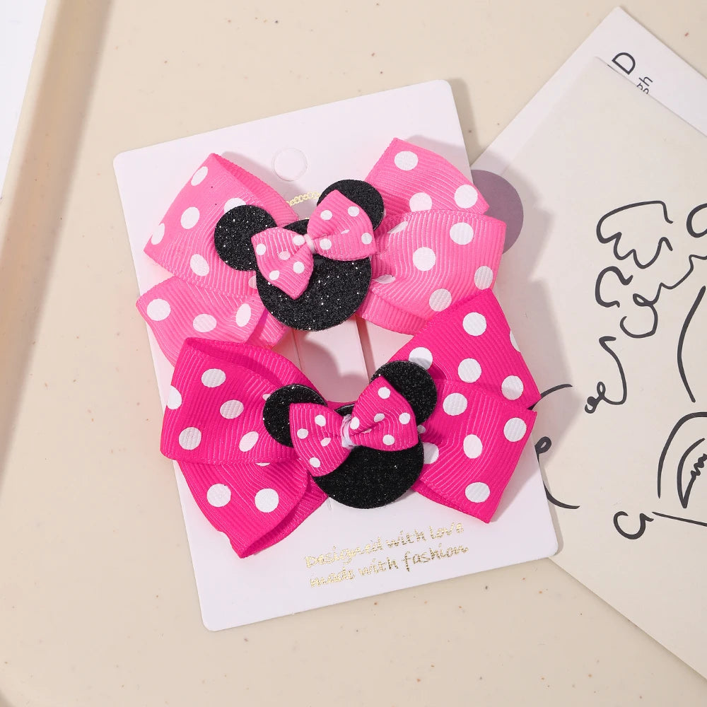2pcs/Set Girls Polka Dot Bow Hair Clips – Cute Toddler Cartoon Hairpins, Baby Boutique Hair Accessories