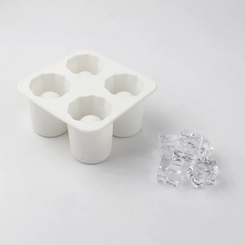 Silicone 4-Hole Ice Cube Mold – Round Press Ice Block Maker for Whiskey, Beer, and Bar Kitchen Use
