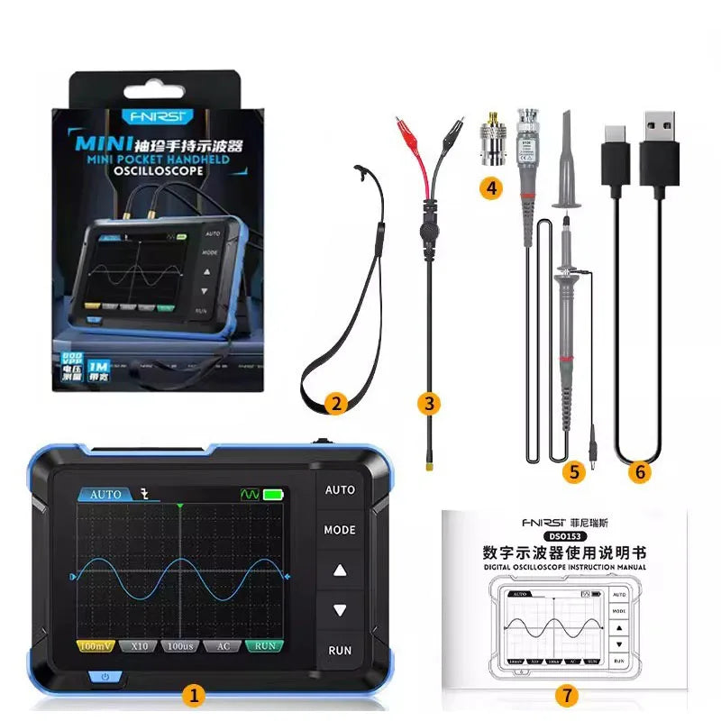 FNIRSI DSO152 Mini Oscilloscope - Handheld Digital Scope with 2.8" Display, Auto Adjust, PWM & Square Wave Output, 800Vpp