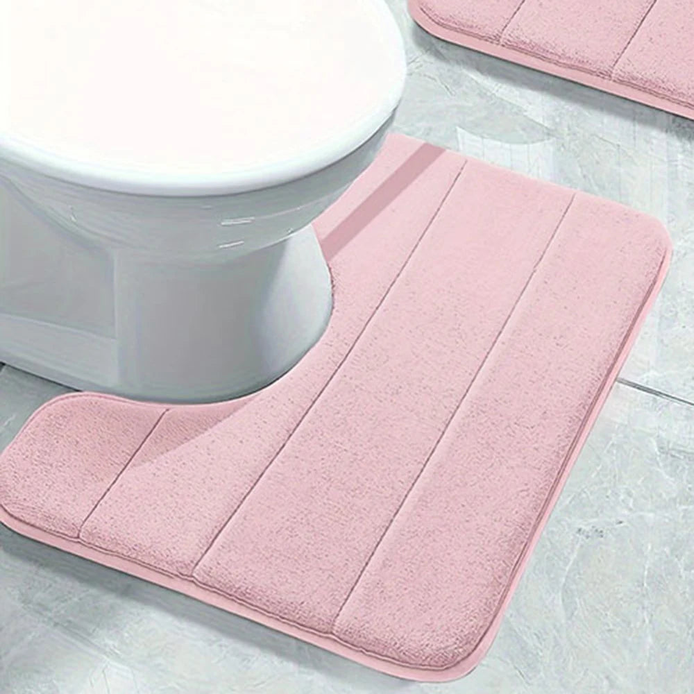 Soft Non-Slip Quick-Dry Bathroom U-Mat - Pure Color Stripe Absorbent Toilet & Shower Carpet
