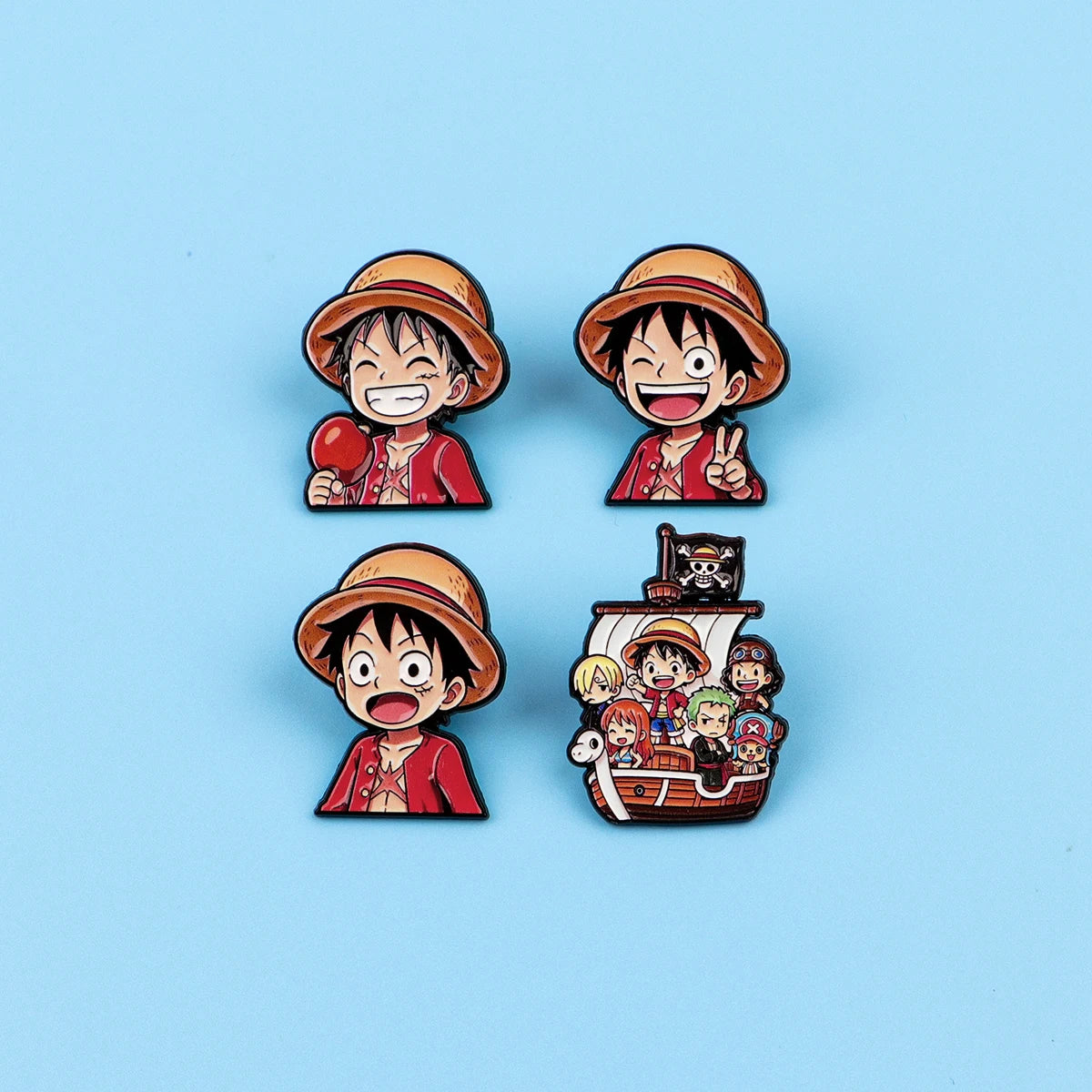 Anime Pirate Enamel Pins 4PCS Set - Cute Backpack Hat Lapel Badges for Fans & Cosplay Gifts