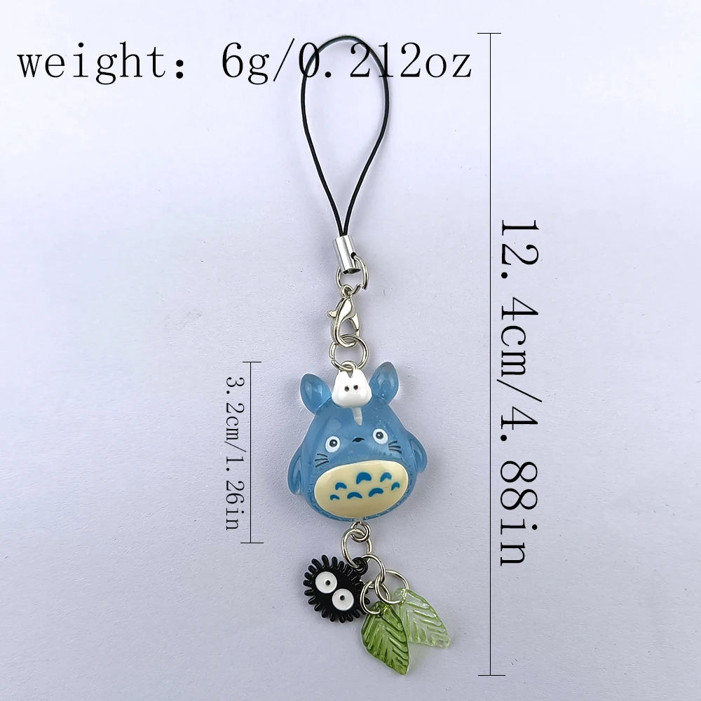 Kawaii Totoro Blue Animal Phone Charm - Soot Sprite Anime Cat Keychain Woodland Pendant Y2K Gift Accessory