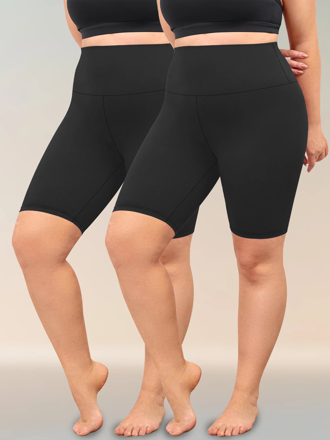 2-Pack Plus Size Women’s Biker Shorts - High-Waisted Soft Workout & Yoga Athletic Shorts