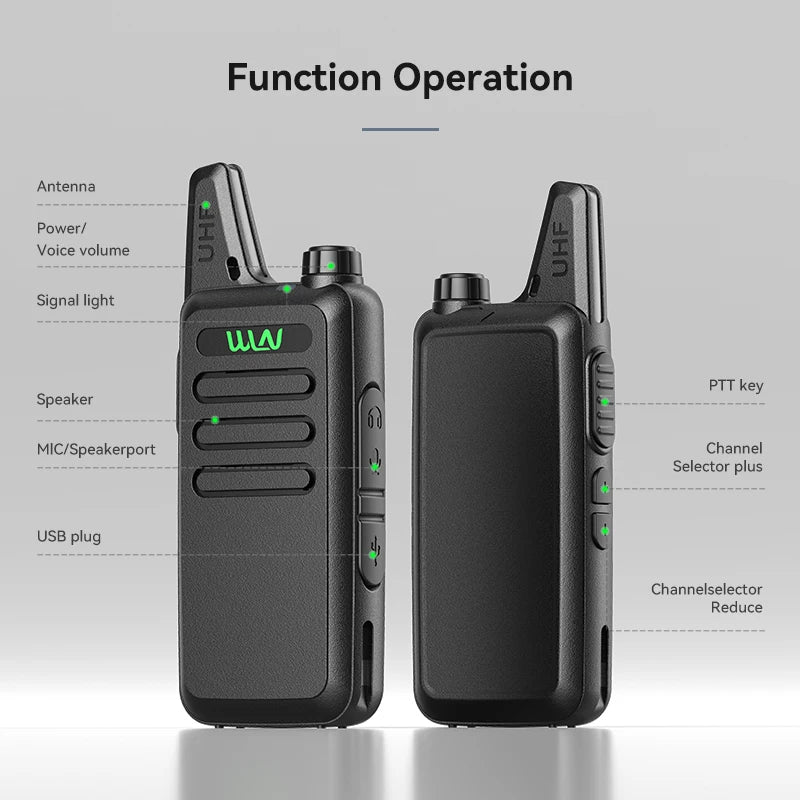 WLN KD-C1 Mini Walkie Talkie Set – 2PCS UHF 400–470MHz Two Way Radio with USB Charger, 16CH Long Range Portable Transceiver for Kids & Outdoor Use