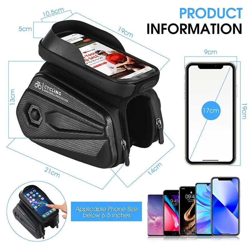 West Biking Waterproof Top Tube Phone Bag - 6.5 Inch Touch Screen Bike Frame Bag for MTB and Road Cycling