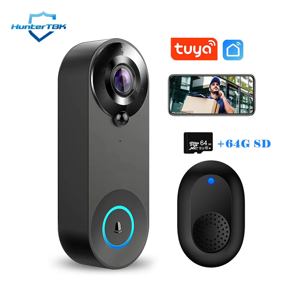 1080P Wireless Video Doorbell Camera – WiFi Smart Doorbell, Tuya Smart Home Security, Motion Detection, Night Vision, Intercom