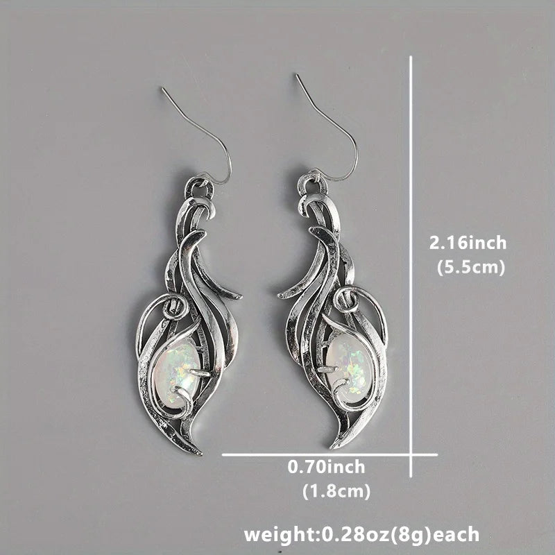 Bohemian Opal Dangle Earrings - Elegant Silver Plated Jewelry for Holidays & Special Occasions