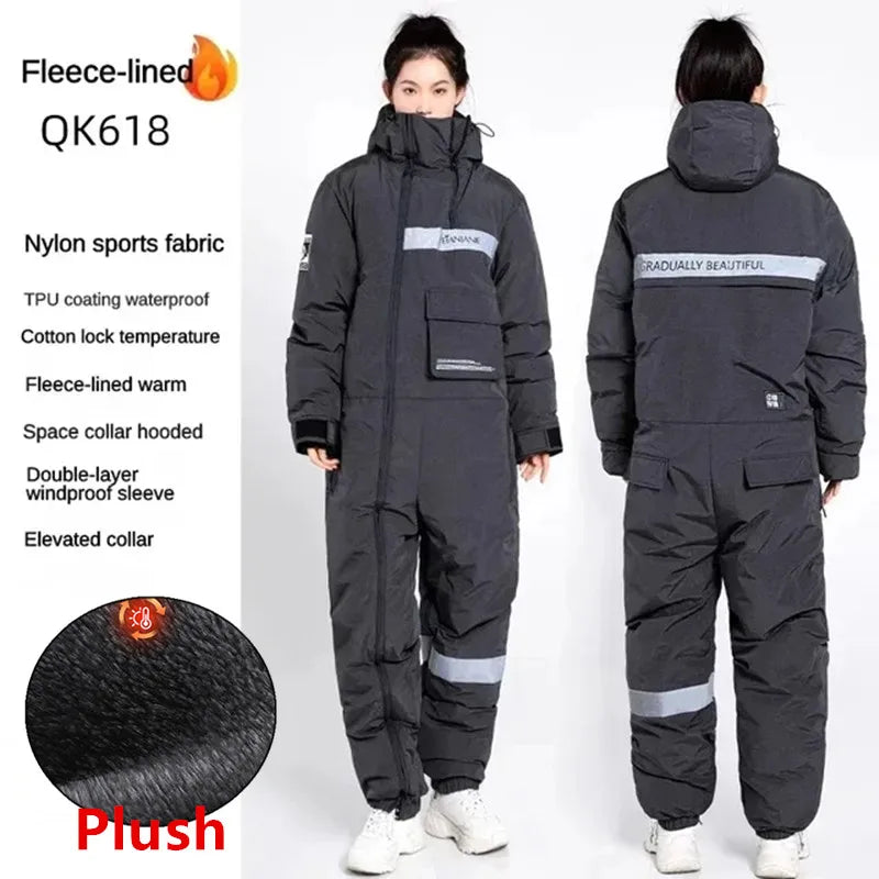 Winter Waterproof Windproof Motorcycle & Ski All-in-One Suit β Thick Plush Cold-Proof Riding Jacket