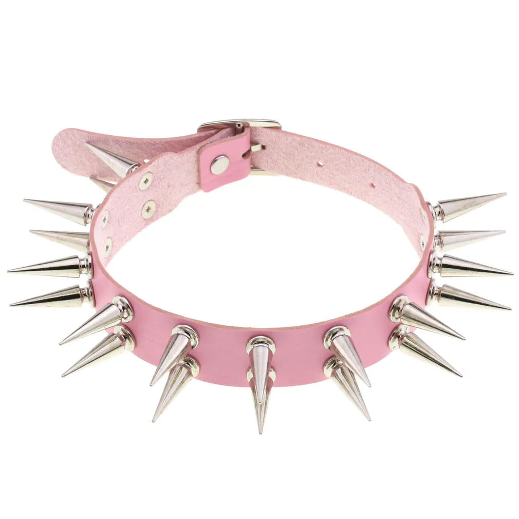 Long Spiked Choker Collar β Black PU Leather Punk Goth Necklace for Women & Men, Cosplay Jewelry Accessory