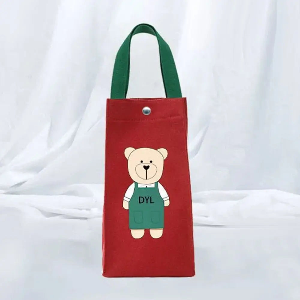 Cute Bear Portable Water Bottle Bag – Insulated Cup Cover Holder, Canvas Hand Carry Storage Bag for Camping & Travel Bottles