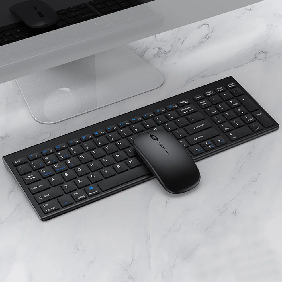 Jomaa Slim Bluetooth Rechargeable Keyboard and Mouse Set – 2.4G USB Wireless Combo for Laptop & Computer
