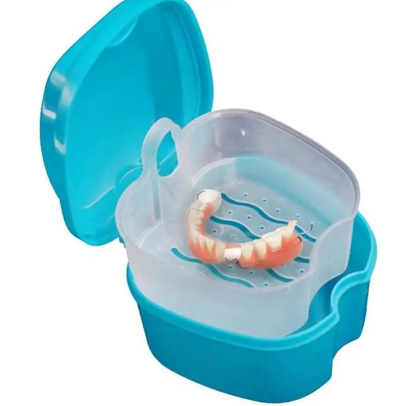 Portable Denture Storage Box - Leak-Proof False Teeth & Orthodontic Retainer Case with Hanging Net for Seniors