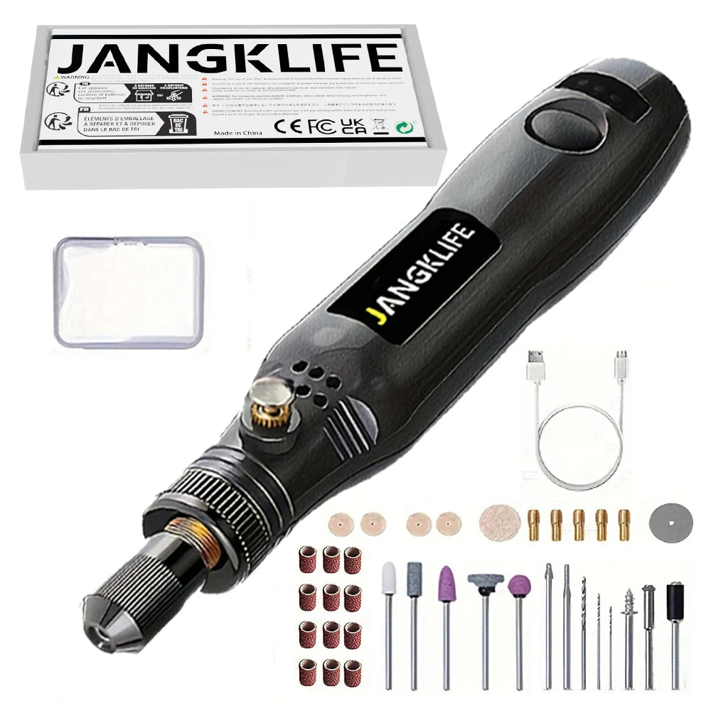 JANGKLIFE USB Cordless Rotary Tool Kit - Mini Wireless Engraving Drill for Wood, Jewelry, Metal & Glass DIY