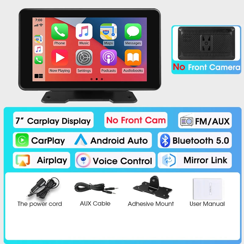 7"/10.26" 4K Dash Cam — Car DVR with Wireless CarPlay, Android Auto, 350° Rotating Lens, GPS & Bluetooth