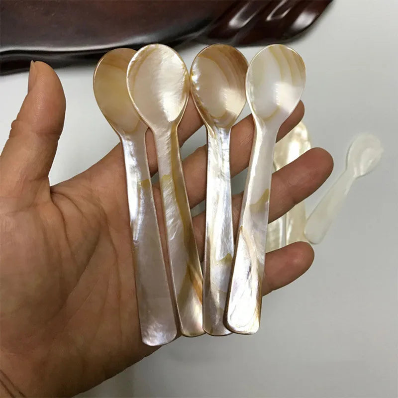 Mother of Pearl Shell Spoon 9-13CM — Natural Seashell Stirring Spoon for Coffee & Desserts
