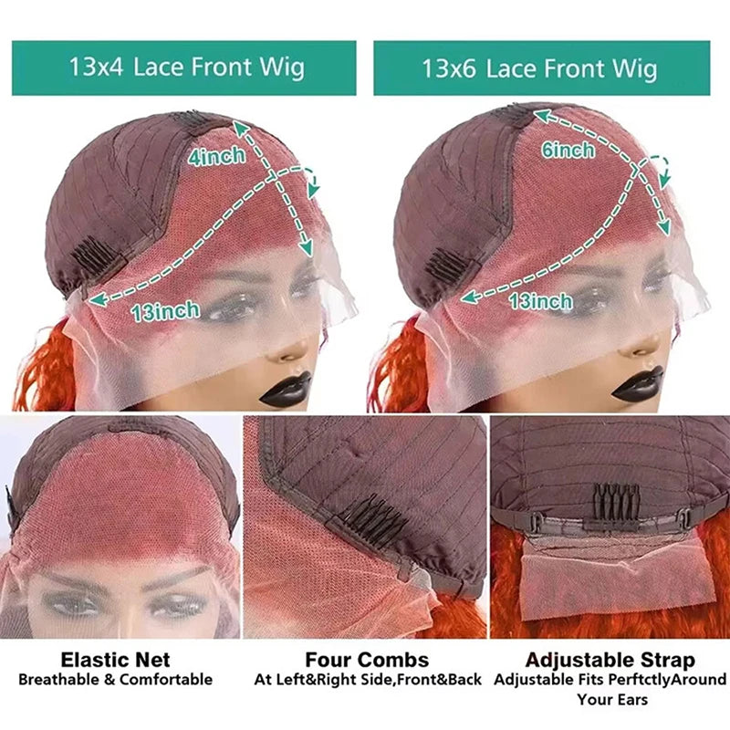 Ginger Orange 13x6 Lace Front Wig – 200% Density Body Wave Human Hair, Pre-Plucked Colored Wig for Women