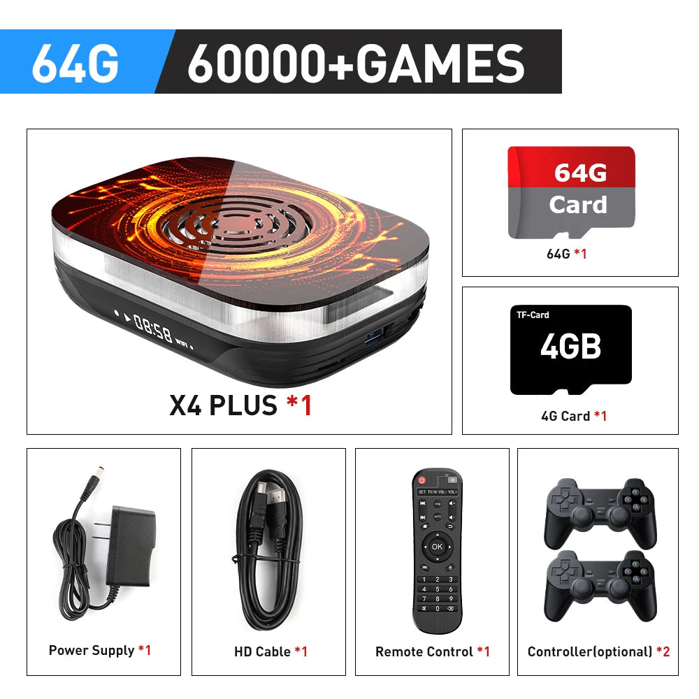 KINHANK Amlogic S905X4 Retro Video Game Console – Super Console X4 Plus with 90,000 Games, 60+ Emulators, 4K HD TV Box for Arcade/MAME/NAOMI