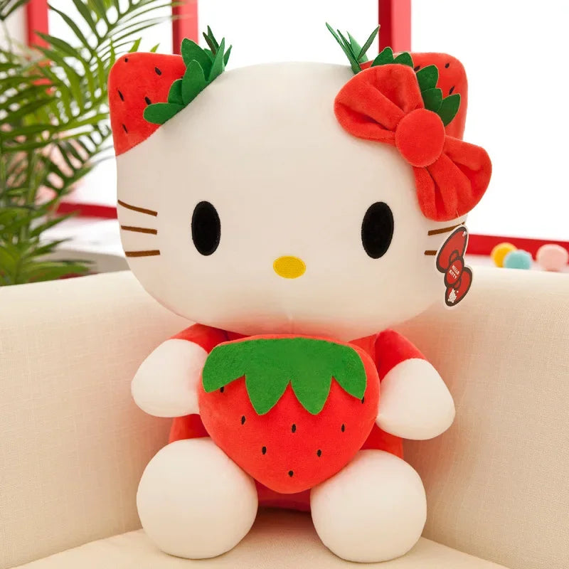 22cm Sanrio Kawaii KT Cat Plush Toy – Strawberry Plush Doll, Home Decor & Birthday Gift for Girls