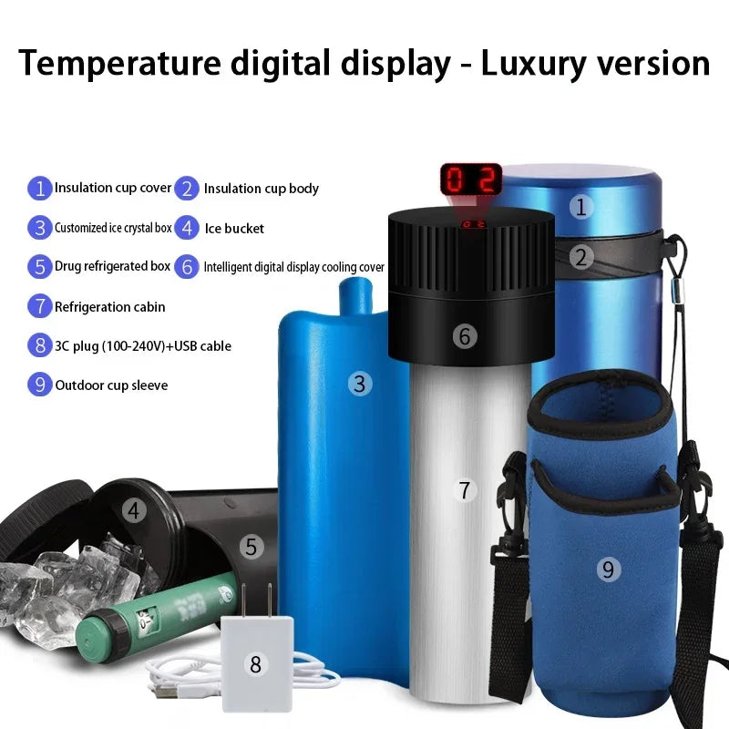 LCD Insulin Cooler Flask – Portable Outdoor Mini Vacuum Refrigerator for Medicine and Beverage Storage, Drug Cooler Fridge