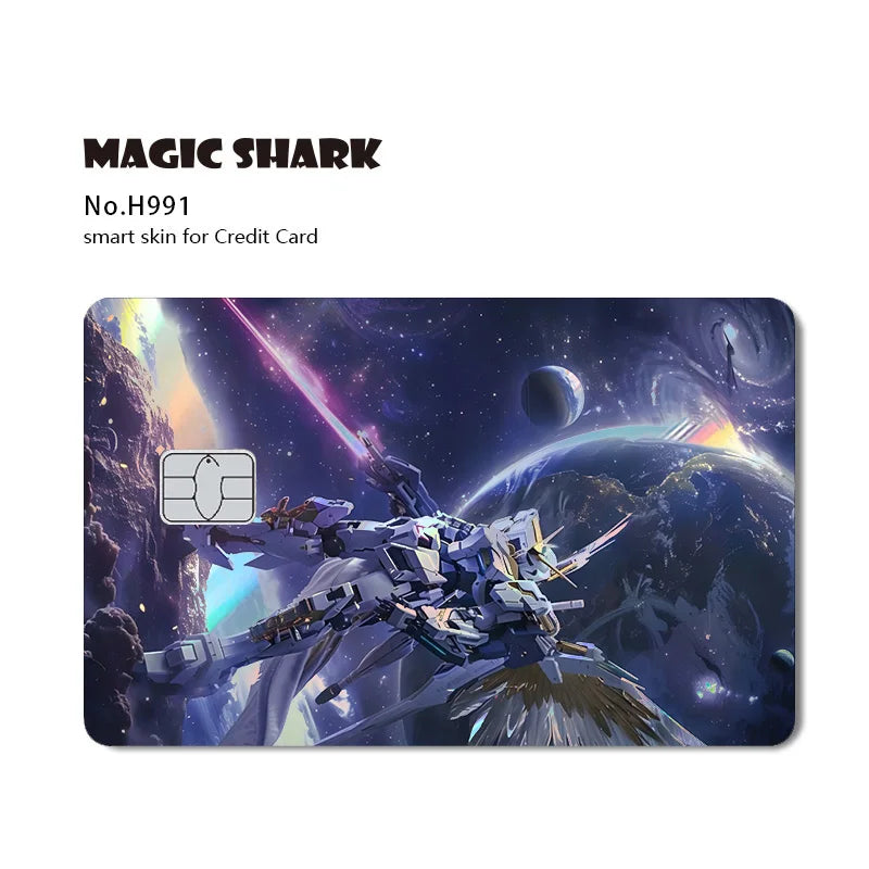Holographic Robot and Shark Card Stickers - Laser Skin Film Decals for Debit, Credit, and Bank Cards